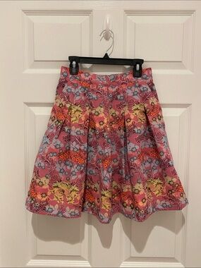 Bebe Pink Floral Jacquard Woven Skirt with Yellow & Blue Accents